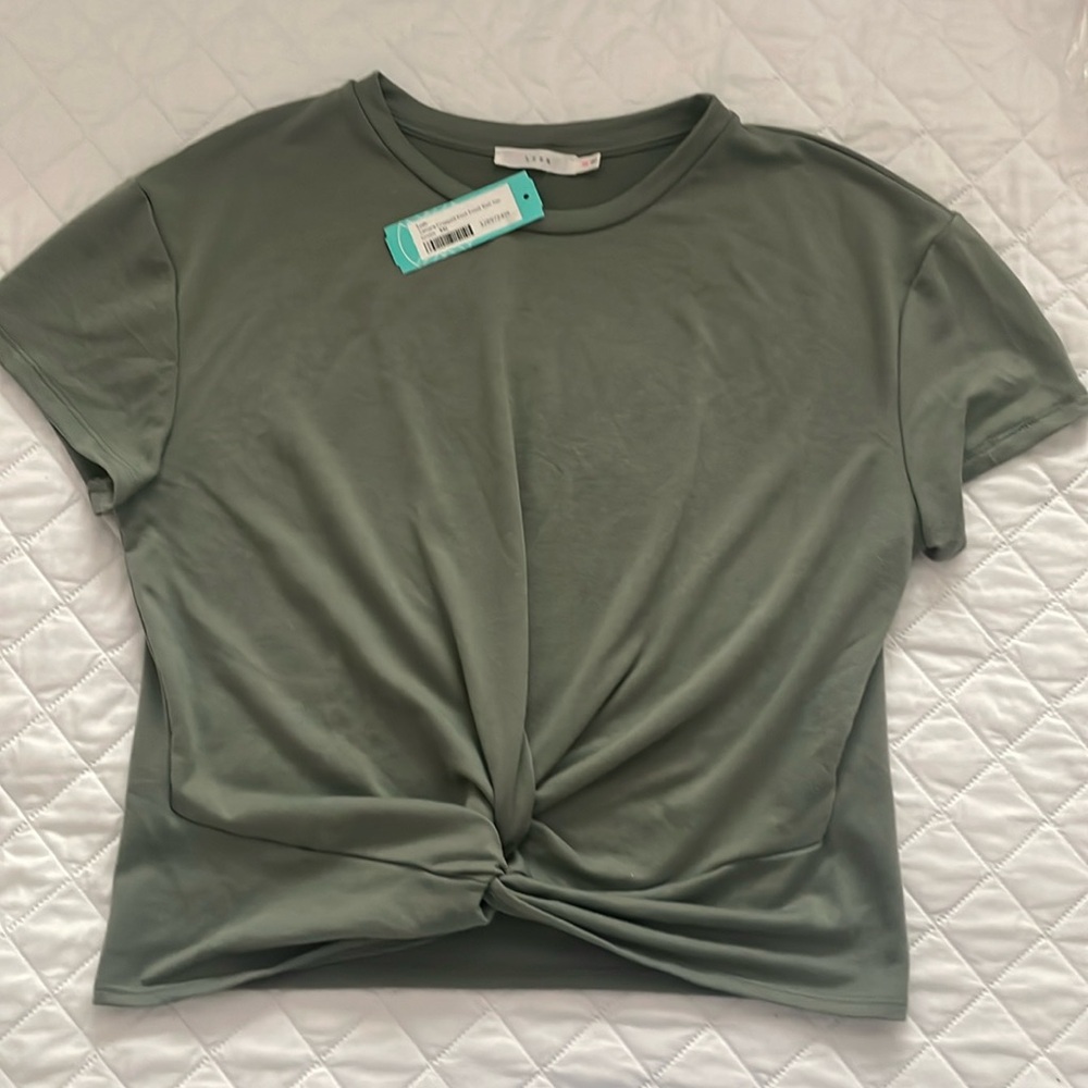 Lush Tamara Cropped Knot Front Knit Tee - Green XXL